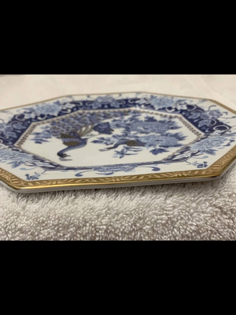 ππ§βπHeritage Mint Japan Peacock Plate Blue Wht Gold Octagon Chinoiserie Vintage - Picture 8 of 12